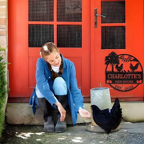 Miniatura 4 de Letrero de pollo divertido personalizado, decoración de pared de gallinero personalizado, letreros de granja de metal para exteriores, letrero de