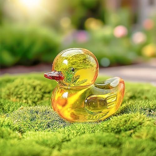 Miniatura 5 de H&D HYALINE & DORA Figura de pato de cristal amarillo, esculturas coleccionables de animales de cristal para Navidad, cumpleaños, decoración del