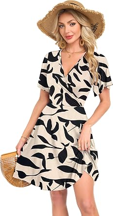 AUSELILY Summer V-Neck Floral Dress