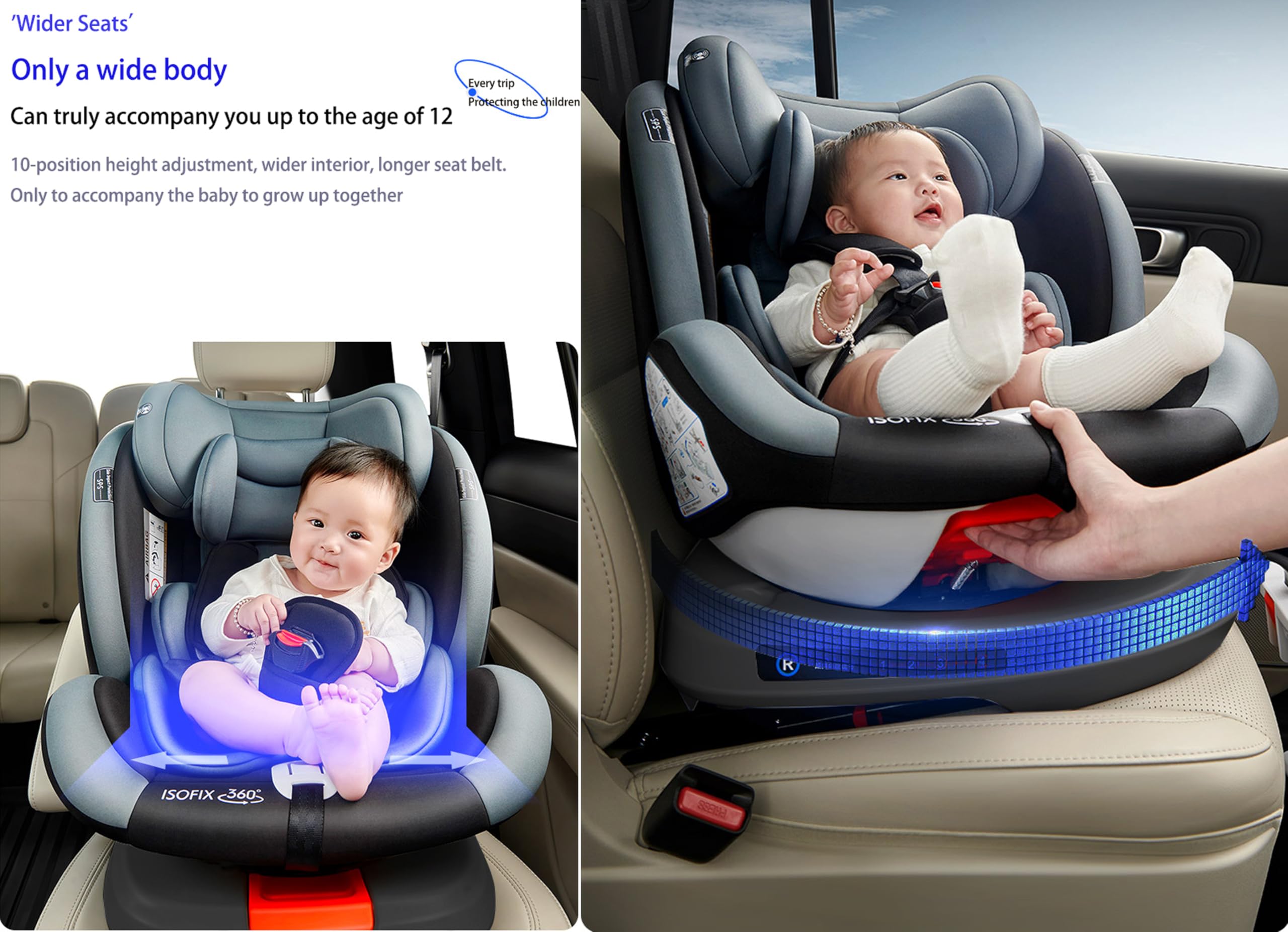 Magic ZC Giratorio 360° Silla Coche, Altura e Inclinación Ajustables Silla Coche Bebe, Anticolisión Sillita Bebe Coches, Fácil de Limpiar Sillita Bebes Coches (Black without Foot Rest Frame)