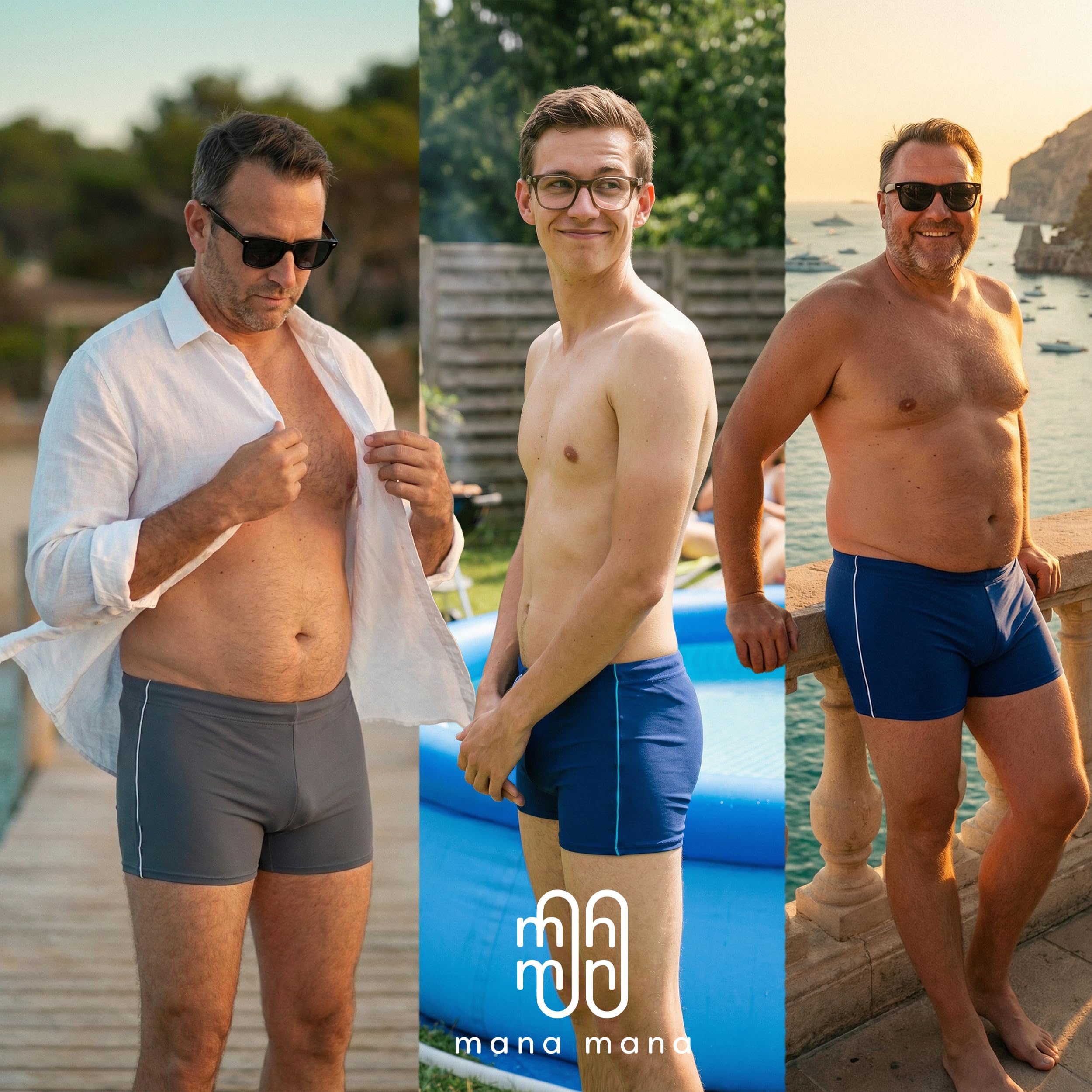 MANA MANA Bañador Hombre Bañador Piscina Hombre Secado Rápido Cintura Elástica con Cordón Ajustable Bañador Hombre para Natación Playa Vacaciones Tallas Grandes