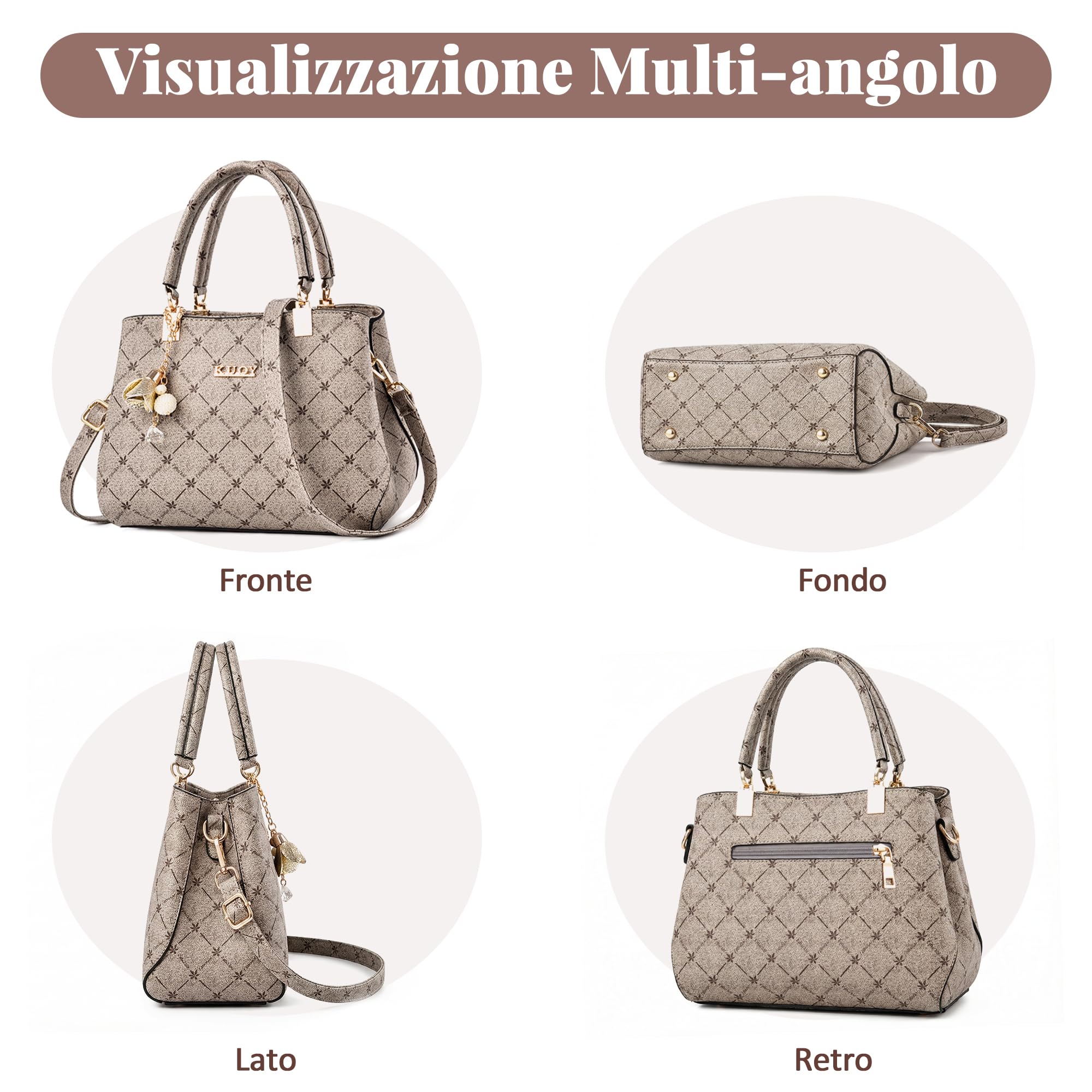 Borsa Donna Elegante con Manico Superiore – Borsa a Tracolla Strutturata in PU Impermeabile per Lavoro e Uso Quotidiano Bianco