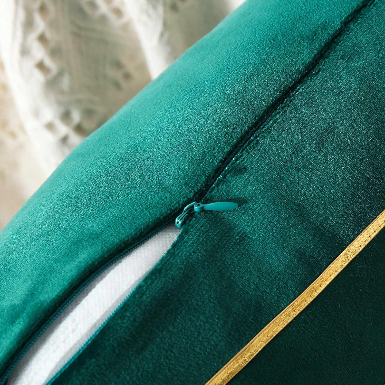 WACOMECO Soft Throw Pillow Covers - Pack of 2 Velvet Decorative Cushion Covers Cases for Sofa Bedroom Livingroom Car, 18" x 18", Dark Green and Gold - Image 5