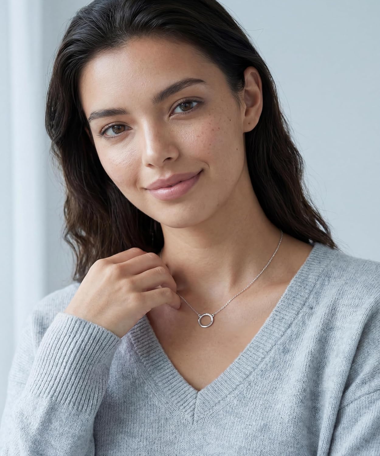 Open Karma Circle 14K White Gold Plated Necklace for Women Dainty Cubic Zirconia Pendant Fashion Jewelry Gifts for Her - Image 4