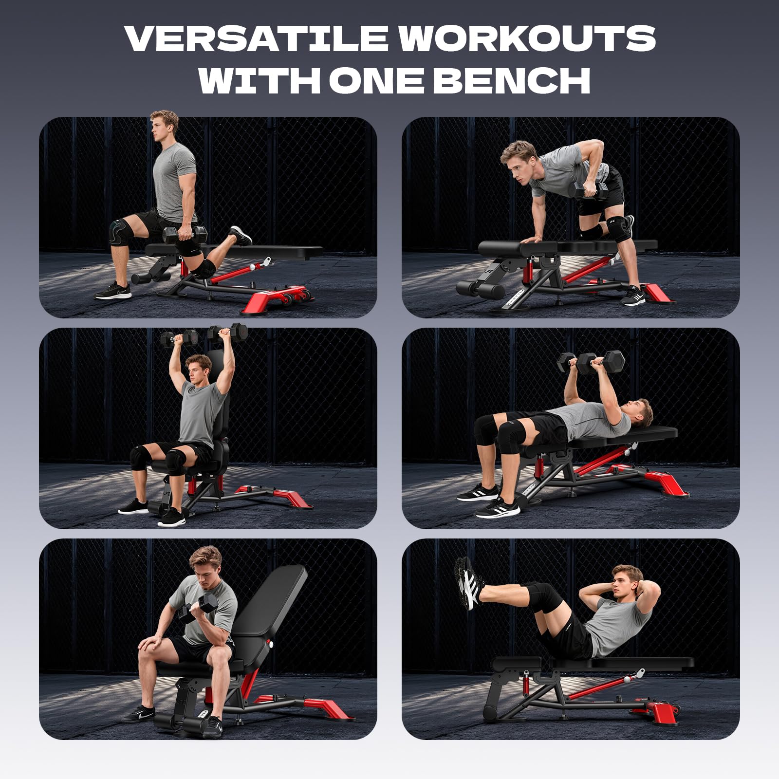 2000LB Adjustable Weight Bench for Home Gym, Incline/Decline/Flat Bench Press, Heavy Duty Foldable Workout Bench