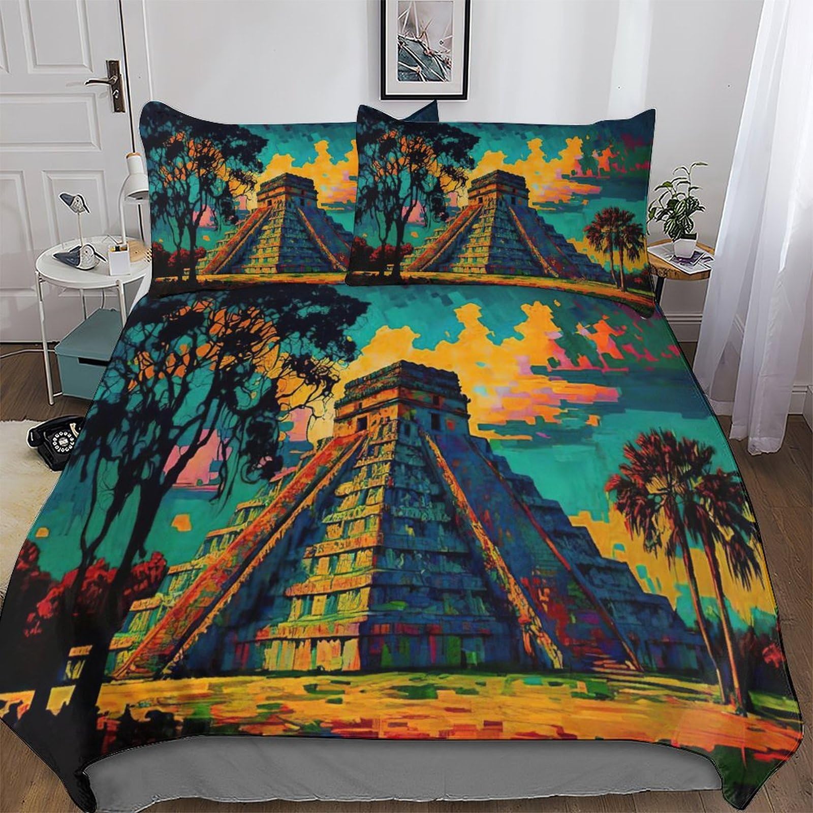 Housse De Couette 200x200 Chichen Itza Anti-Plis et Facile à Laver pour Lit Adulte et Enfant 3 Pcs