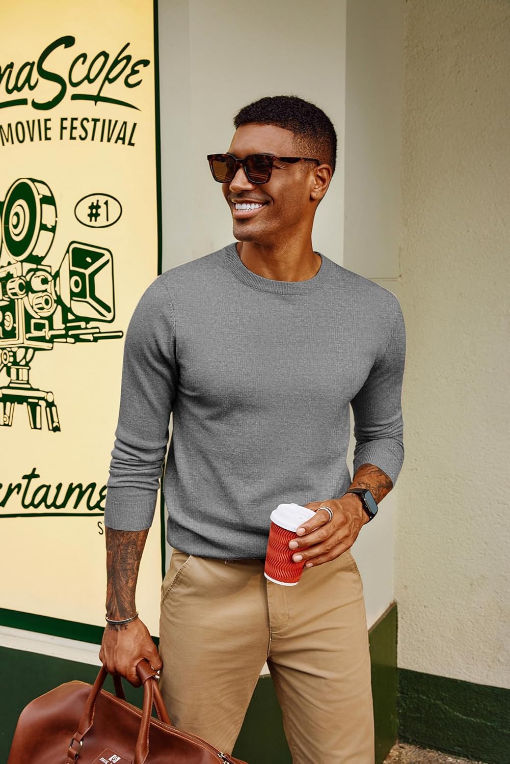 PJ PAUL JONES Men's Sweaters Crewneck Basic Lightweight Wool Blend Knitted Pullover Long Sleeve Shirts for Men - Image 4