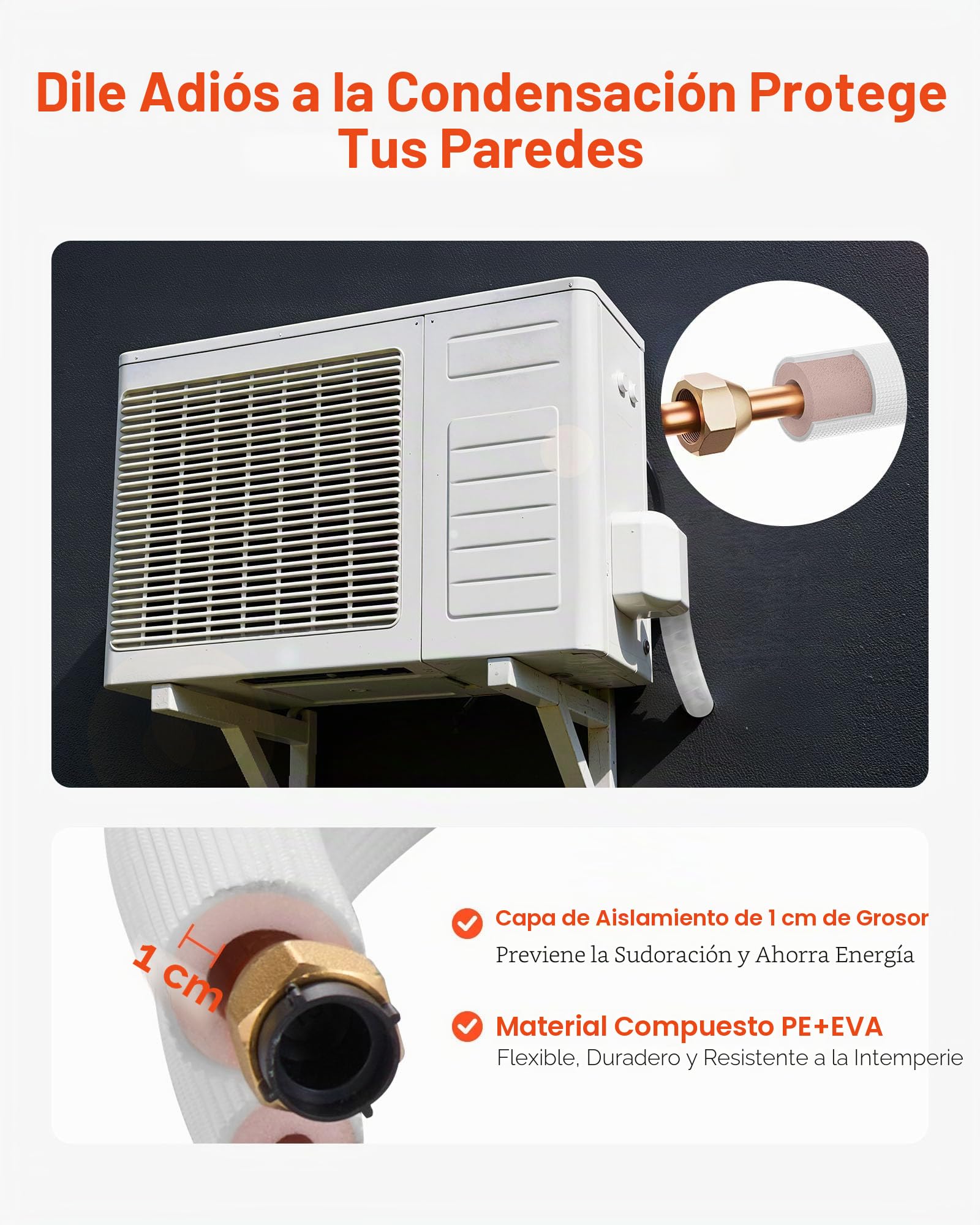 VEVOR Juego de Conducto Refrigerante de Cobre Largo de 15,24 m, Tubo de Cobre Aislado 9,5 mm 15,9 mm para Sistema de Mini-split de Aire Acondicionado, Tubo de Bobina Aislante de PE Espesor de 9,5 mm
