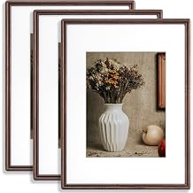12X16 Picture Frame Set of 3, Natural Solid Walnut Wood Frame with High Tempered Glass, Handcrafted Rounded Corner 12 by 16 Wooden Frame Matted to 8.5X11 Photo for Horizontal or Vertical Wall Mounting