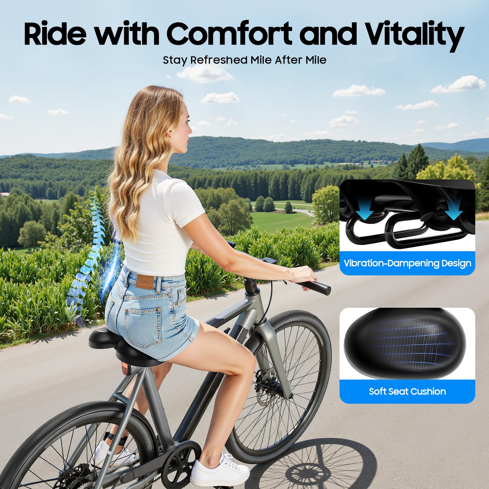 Selle de vélo Prostate ergonomique confortable avec support PU étanche Selle de vélo Largeur réglable 22-25 cm Selle universelle pour hommes et femmes Vélo d'appartement