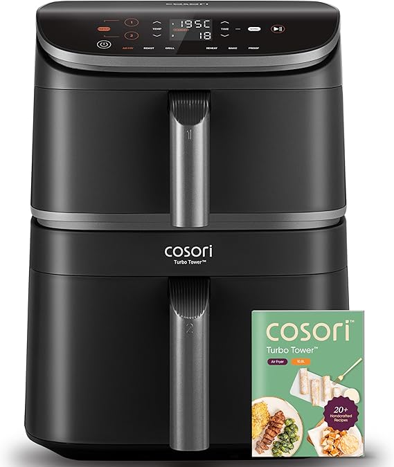 COSORI Turbo Tower Airfryer, Hot Air Fryer, 2 Chambers, 10.8 L Hot Air Fryer with TurboBlaze Technology, Ultra Crispy & Perfect for Bread, Includes Recipe Book & Grill Grate : Amazon.de: Home & Kitchen