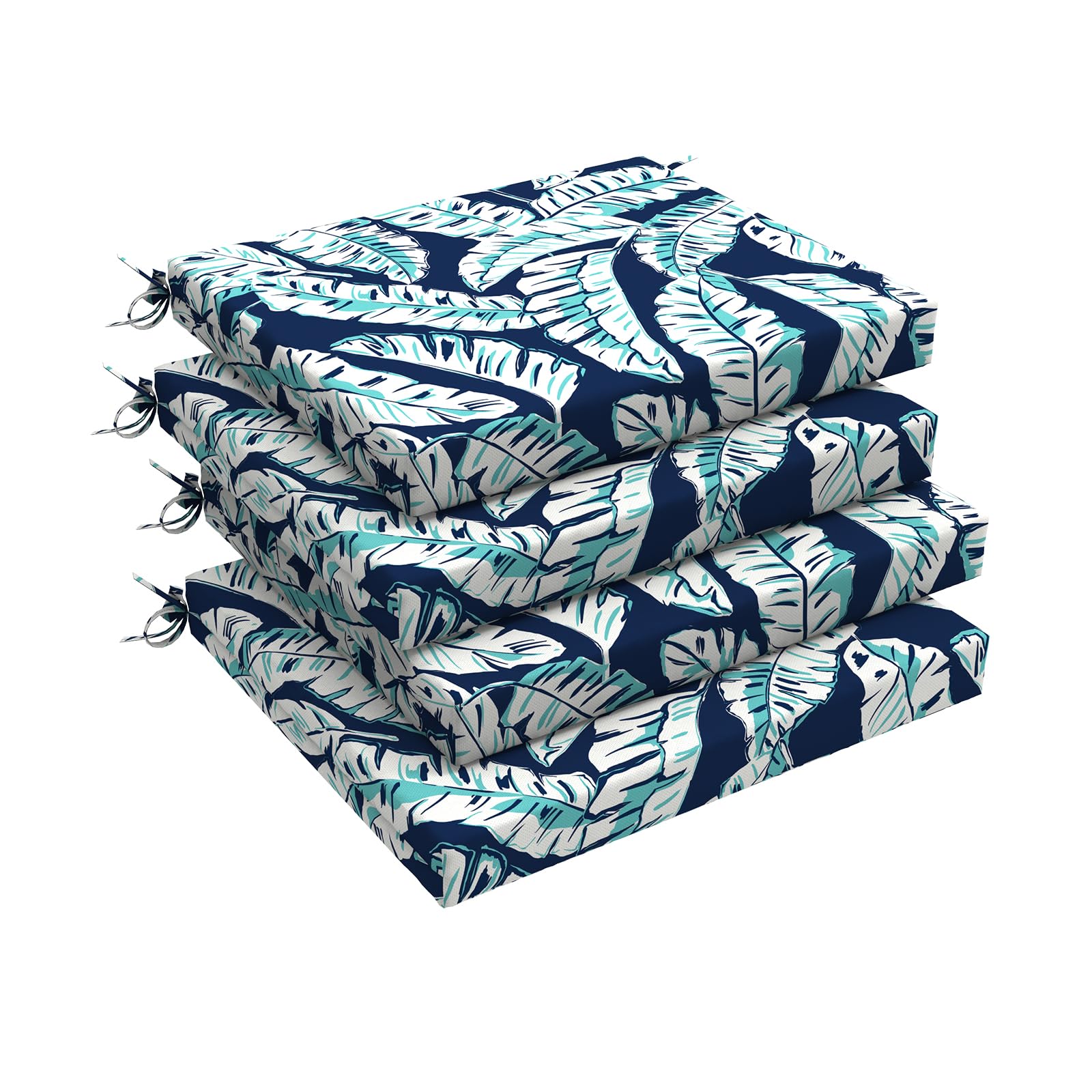 LVTXIII Outdoor Seat Cushions Set of 4 Square Corner Chair Cushions with Ties, Patio Chair Pads for Home Office and Patio Garden Furniture Decoration 18.5"x16"x2", Baltic Palms White