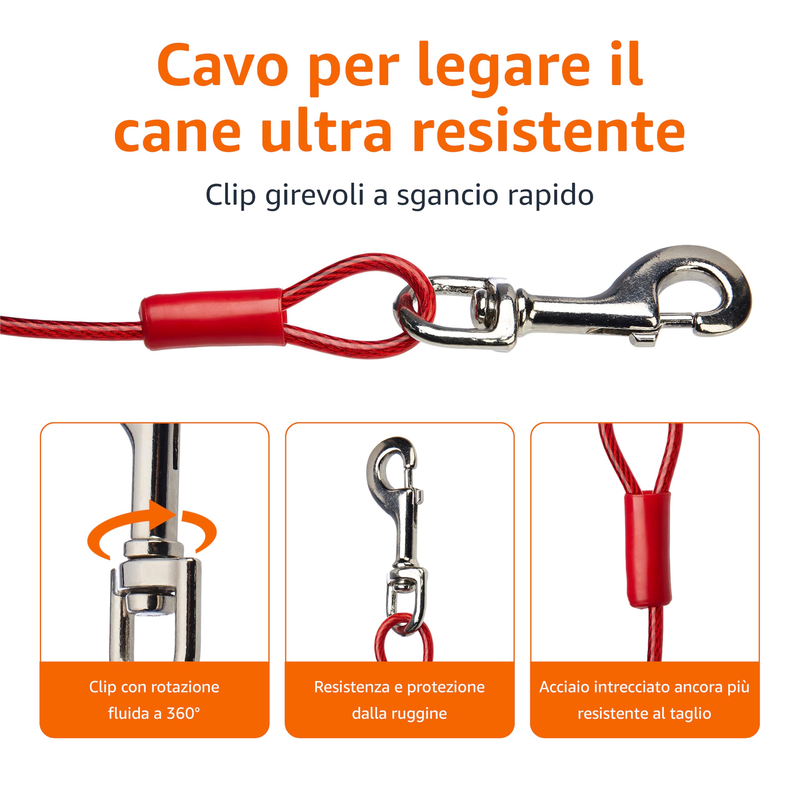 Amazon Basics Guinzaglio da cortile per cani fino a 57 kg, 9,14 m, Rosso