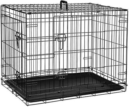 Foldable Dog Cage with Leak Proof Tray, 42 - Inch Double Door Metal Pets Training Crate, Heavy Duty Chew Resistant Plastic Base Pan, 107 X 69 X 76 Cm, Black
