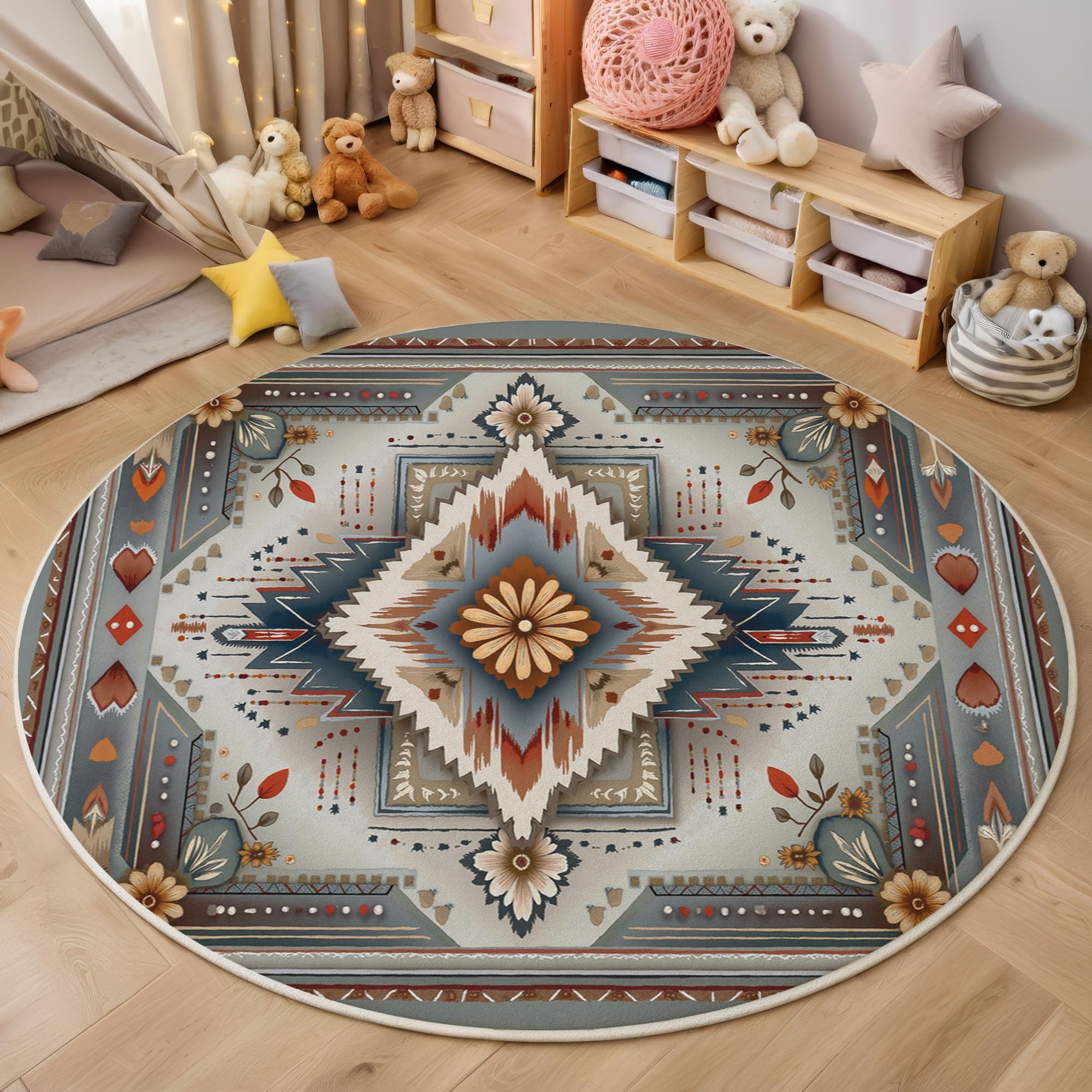 Tapis rond blanc et brun 120cm pour sublimer le sol de votre salon
