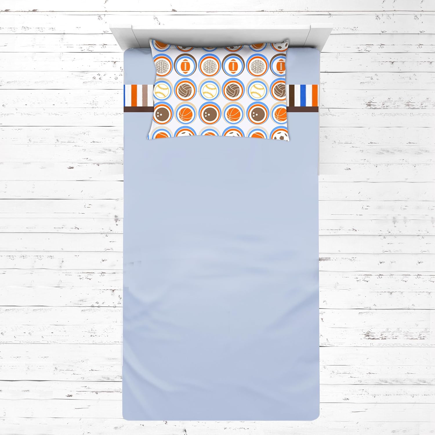 Bacati - Mod Sports Blue 3 pc Toddler Sheet Set Includes Fitted Sheet, Flat Sheet and Pillowcase for US Standard Toddler Bed