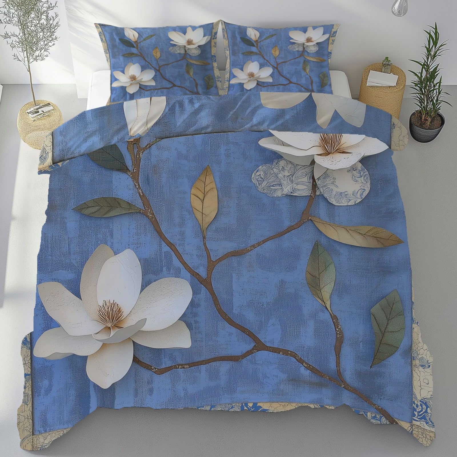 Parure de lit 220x240 magnolia en microfibres avec housse de couette et taies