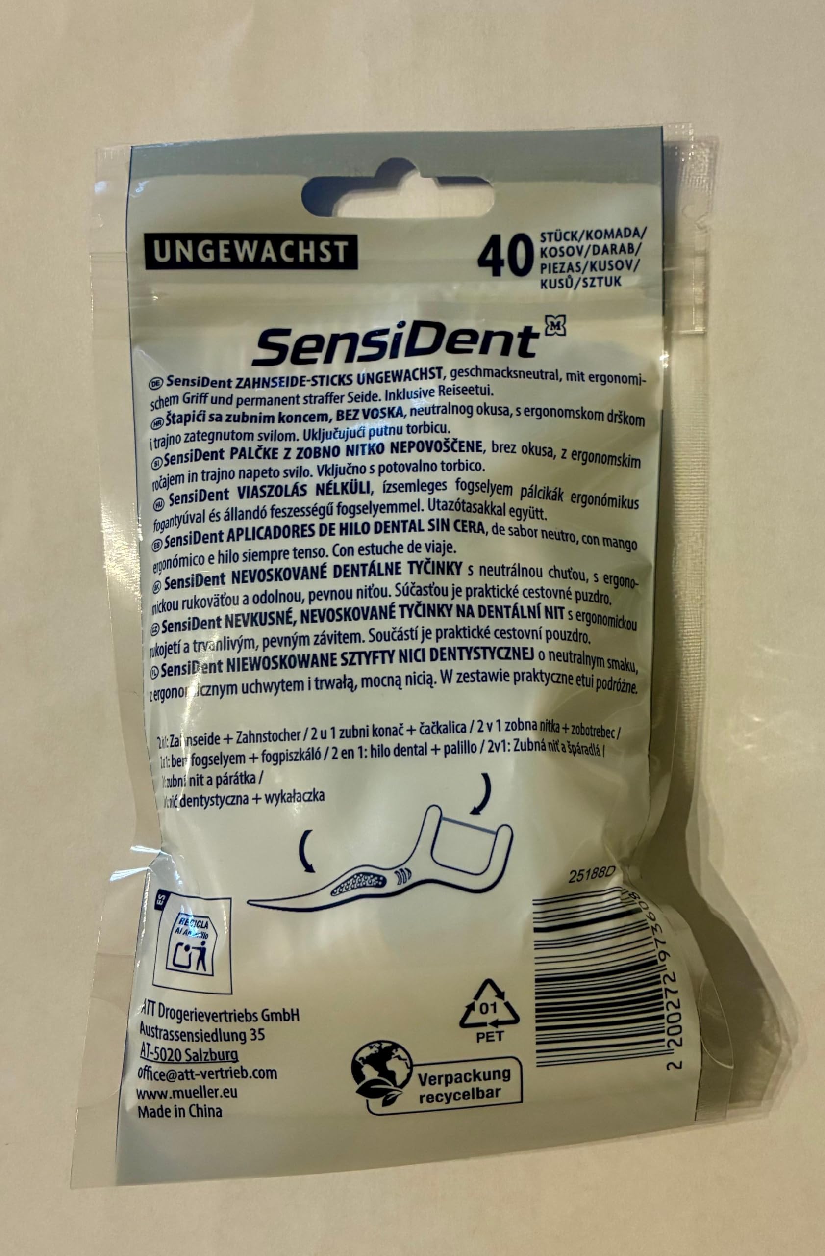 9 pinzas para hilo dental Sensident sin encerar