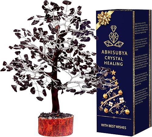 Árbol de dinero bonsái de la fortuna con cristales hechos a mano con alambre de plata de turmalina negra y piedra curativa  Buena suerte  Riqueza