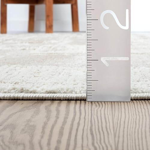 Miniatura 2 de Abani Alfombra color crema para sala de estar, dormitorio, patrón de bloques, 8 x 10 pies, duradera y fácil de limpiar