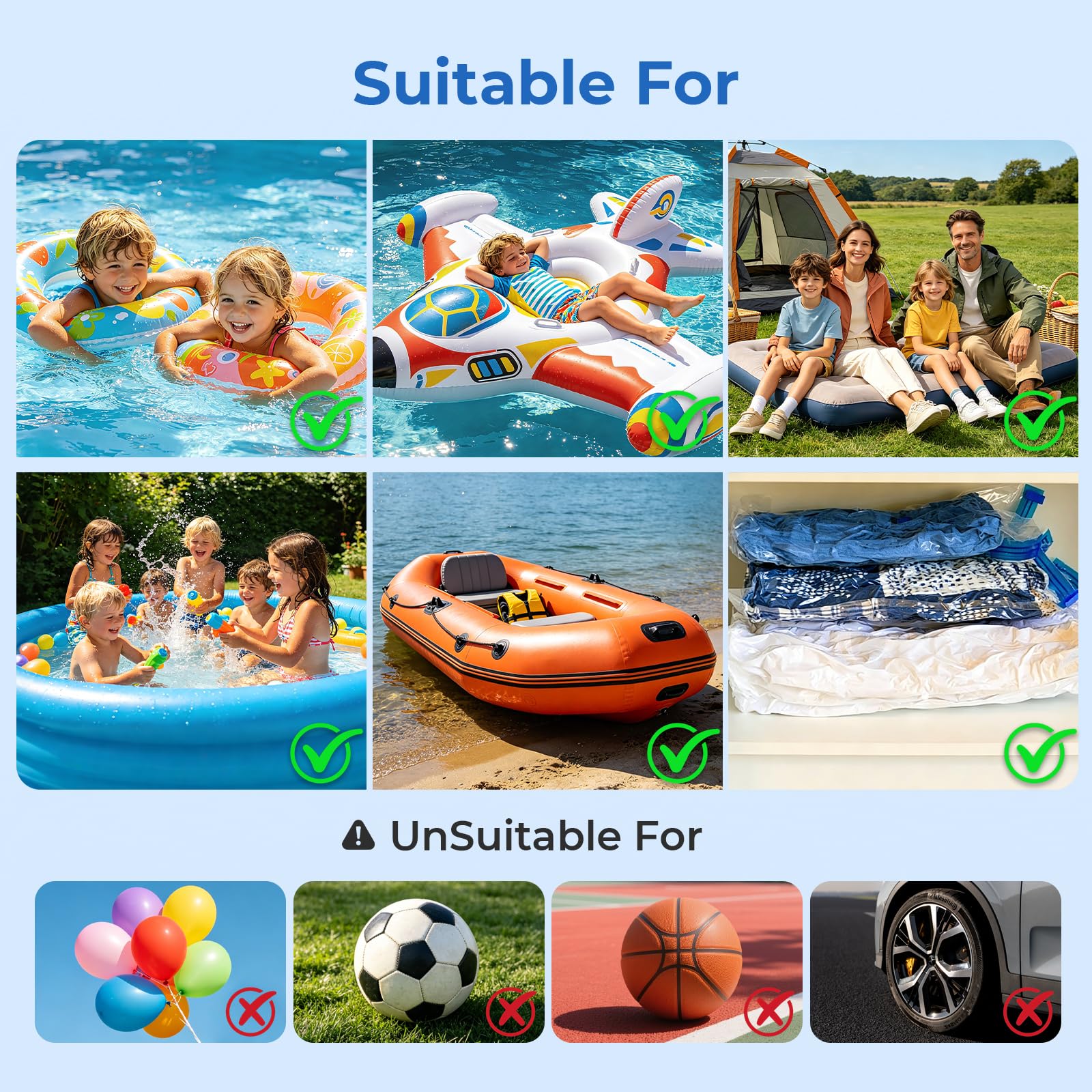 SUPPOU Elektrische Luftpumpe,6000 mAh Luftpumpe Elektrisch,Akku Luftpumpe, Verbesserte Metallflügel 2026,4 Aufsätze,für Campingausrüstung,Pool-Schwimmtiere,Luftbetten, Planschbecken Pool