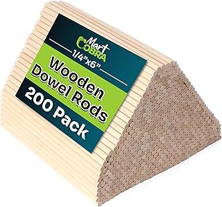 200 Wooden Dowel Rods 1/4" x 6", Precut Cake Wood Dowels for Crafting Tiered Cakes, Wooden Sticks for Crafts Supplies, Craft Wood Sticks for Flower Bouquet, Palitos de Madera para Manualidades