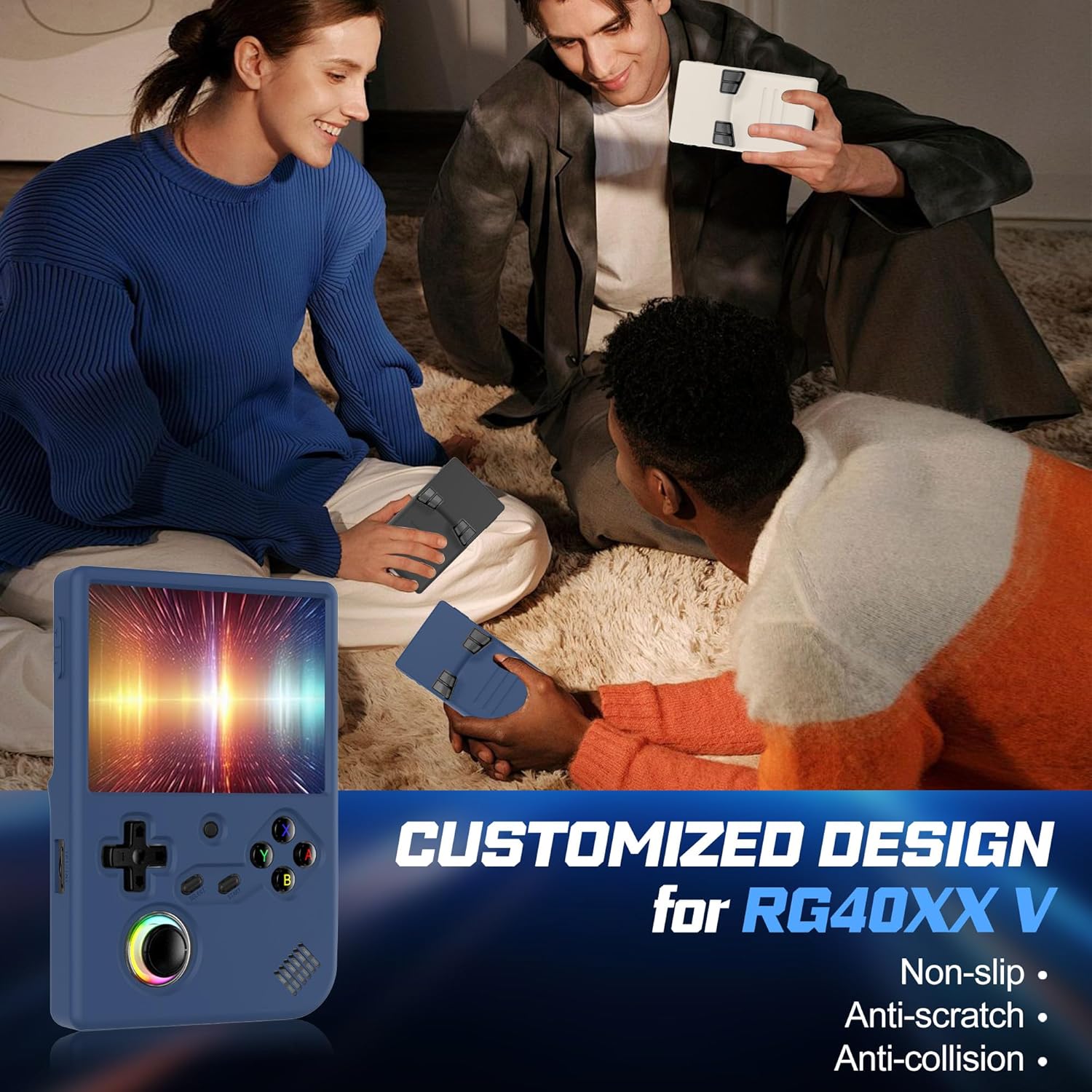 Silicone Case Compatible with Anbernic RG40XX V Handheld Game Console, Anti-Scratch, Washable, Shockproof Silicone Protective Cover for RG40XX V with Lanyard - Blue - Image 7