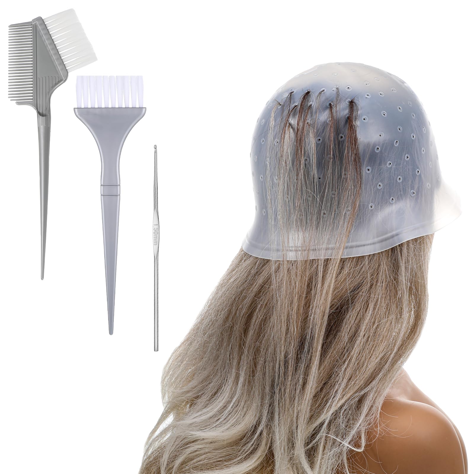TIESOME 1 Set Silicone Highlighting Cap, Reusable Punched Hair Cap