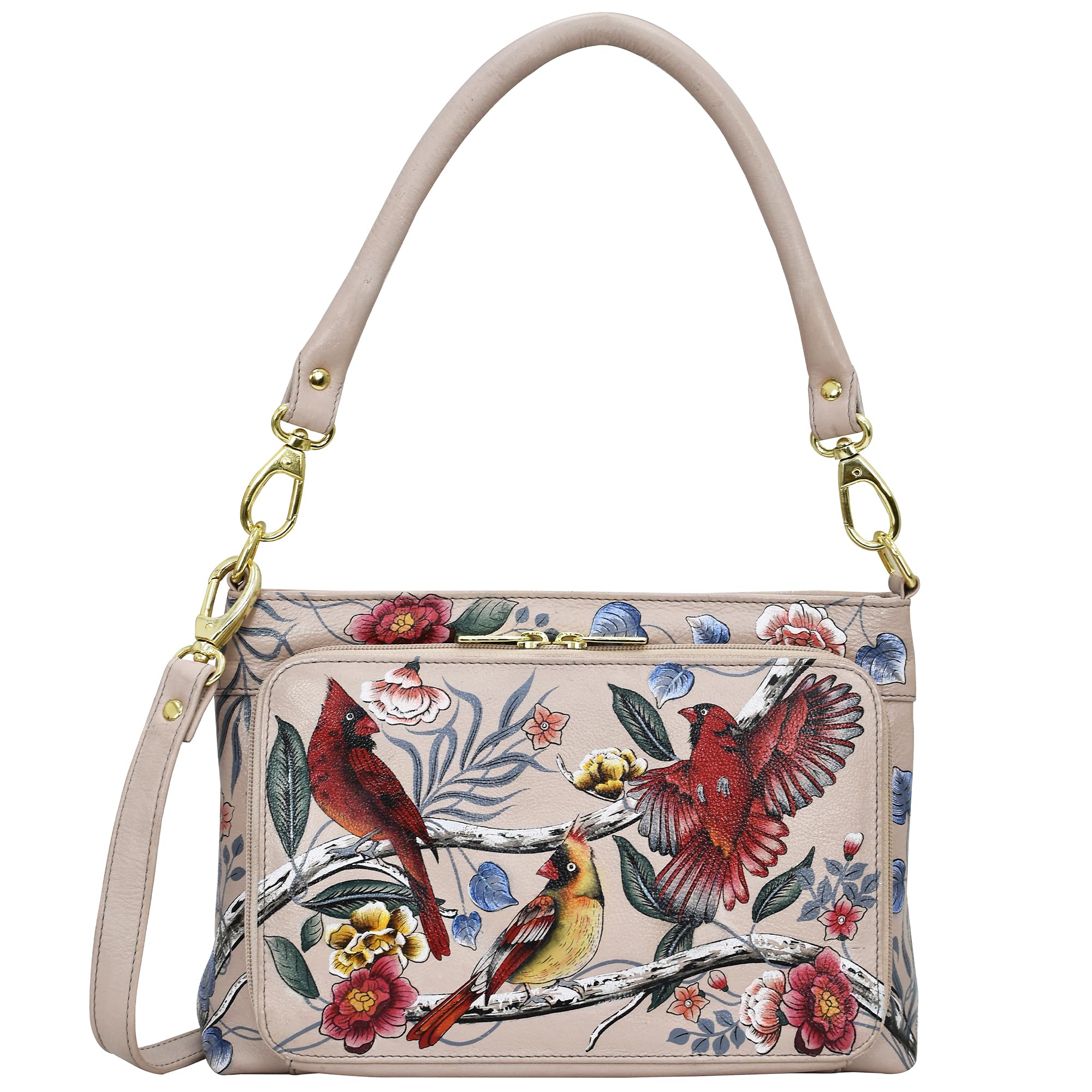 Anuschka Women’s Hand-Painted Genuine Leather Large RFID Organizer - Cardinal Family