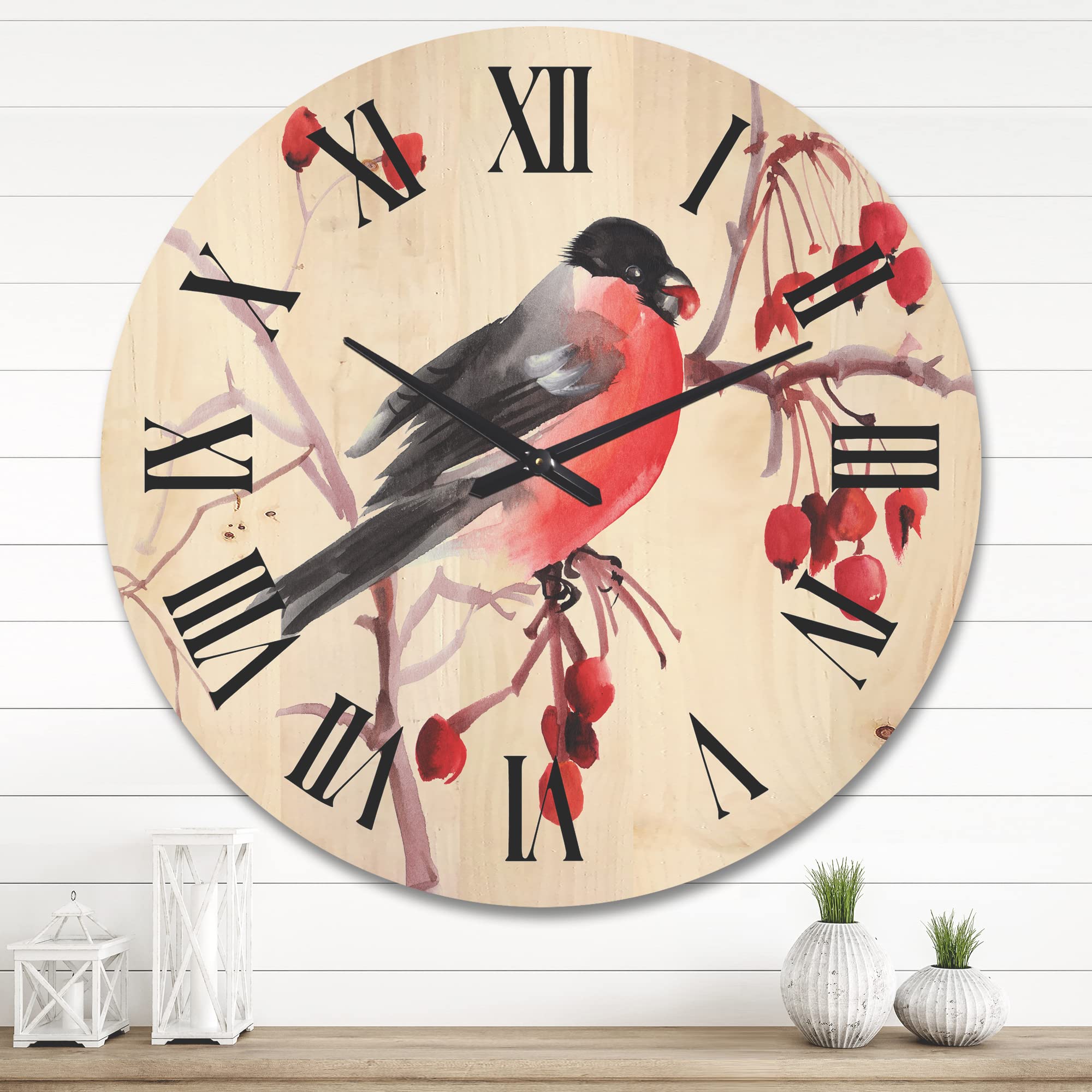 Amazon.co.jp: DesignQ 「枝に座るブルフィンチ 鳥」伝統的な木製