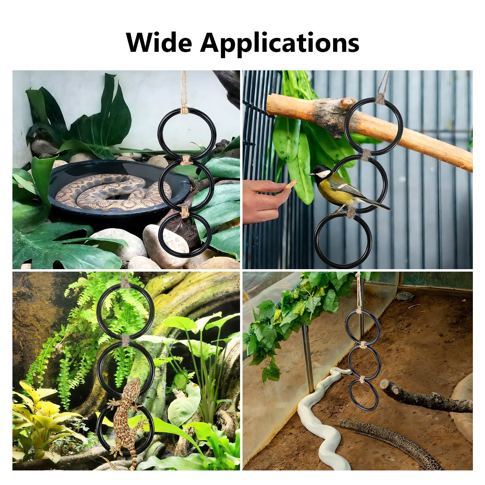 SBLKUY 2PCS Snake Climbing Rings, Corn Snake Enrichment Rings Hanging Ball Python Enrichment Accessories for Reptile Tank Cage Bearded Dragon Lizard(Black) — view 7