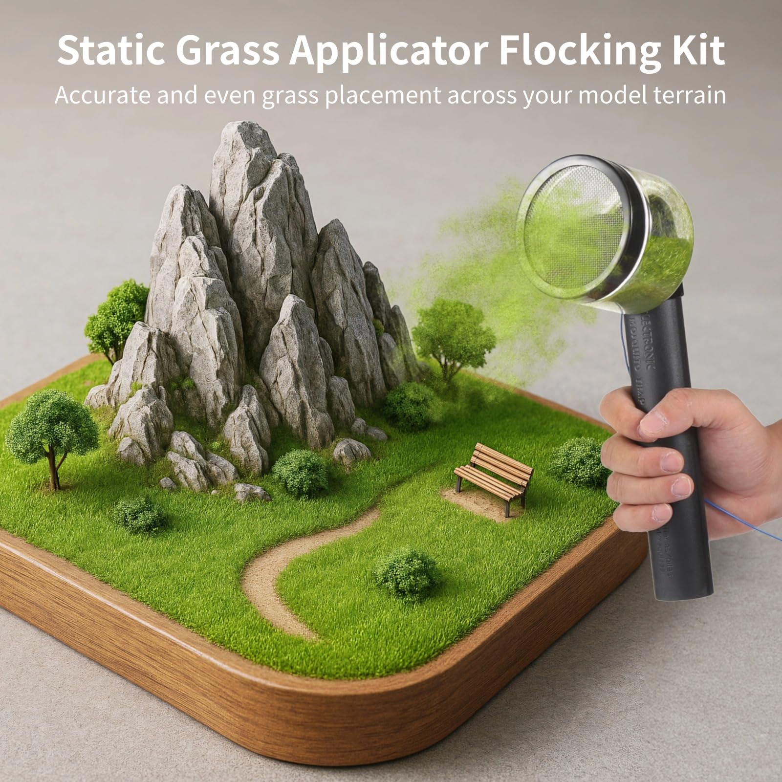 Kit di 8 applicatori per erba e floccaggio, alimentato a batteria, strumento statico per l'applicazione di erba in miniatura, paesaggistica, set di materiali da tavolo con sabbia, include erba e