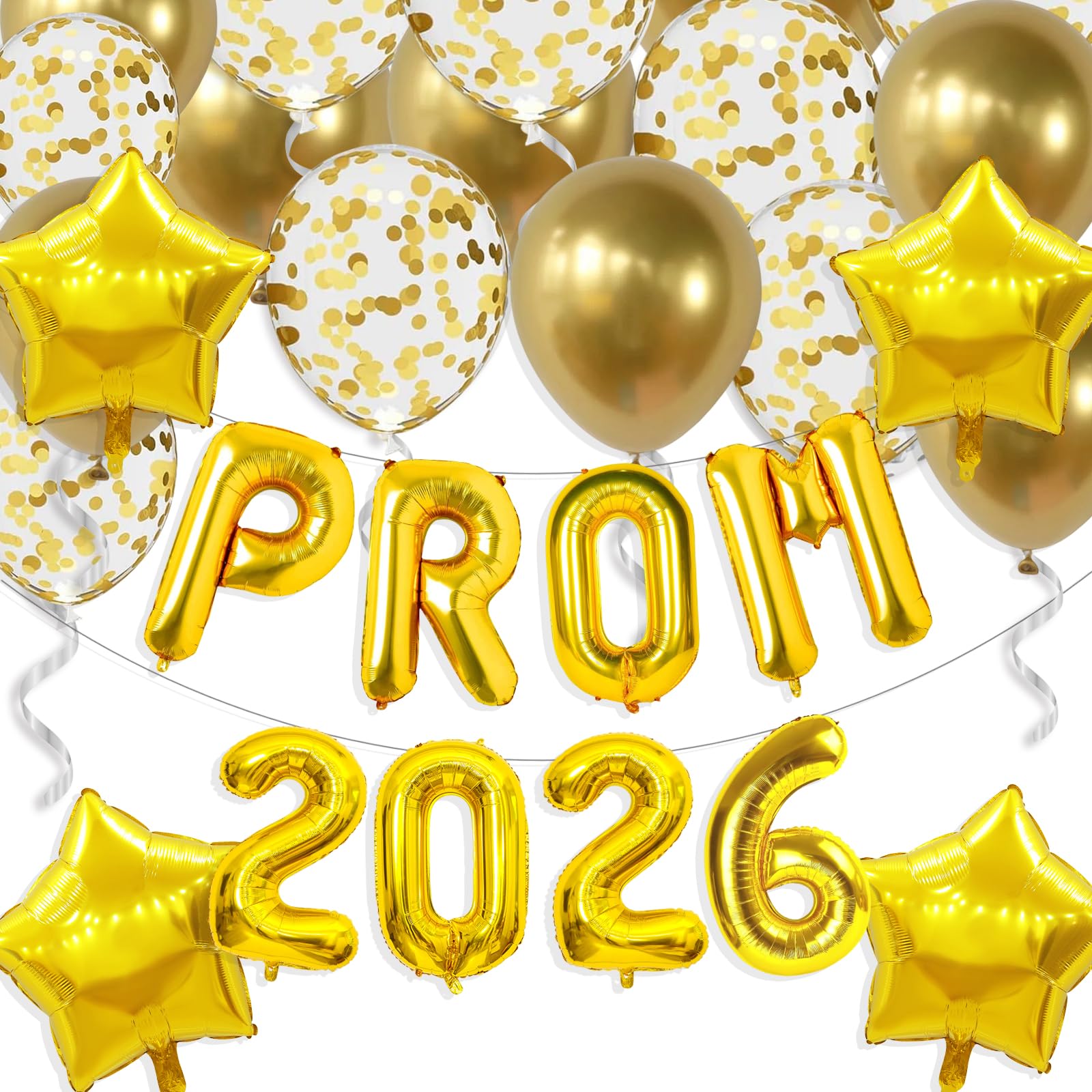 Gidobo Prom 2026 Balloons, Gold Foil Balloons Banner with 16pcs Latex Balloons for 2026 Graduations College High School Grad Party Supplies