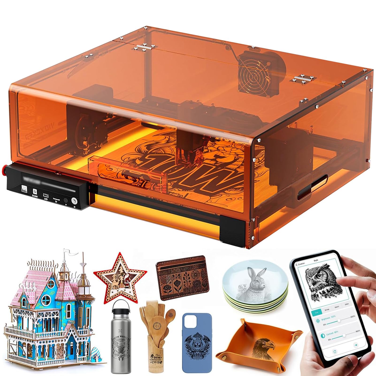 Taglierina Per Incisione Laser Chiusa, Taglierina Laser Ad Alta Precisione Da 0,01mm, Custodia Pre-Assemblata All-In-One Per Legno, Vinile, Pelle, Vetro, Arte Fai Da Te, Progettazione Del Logo