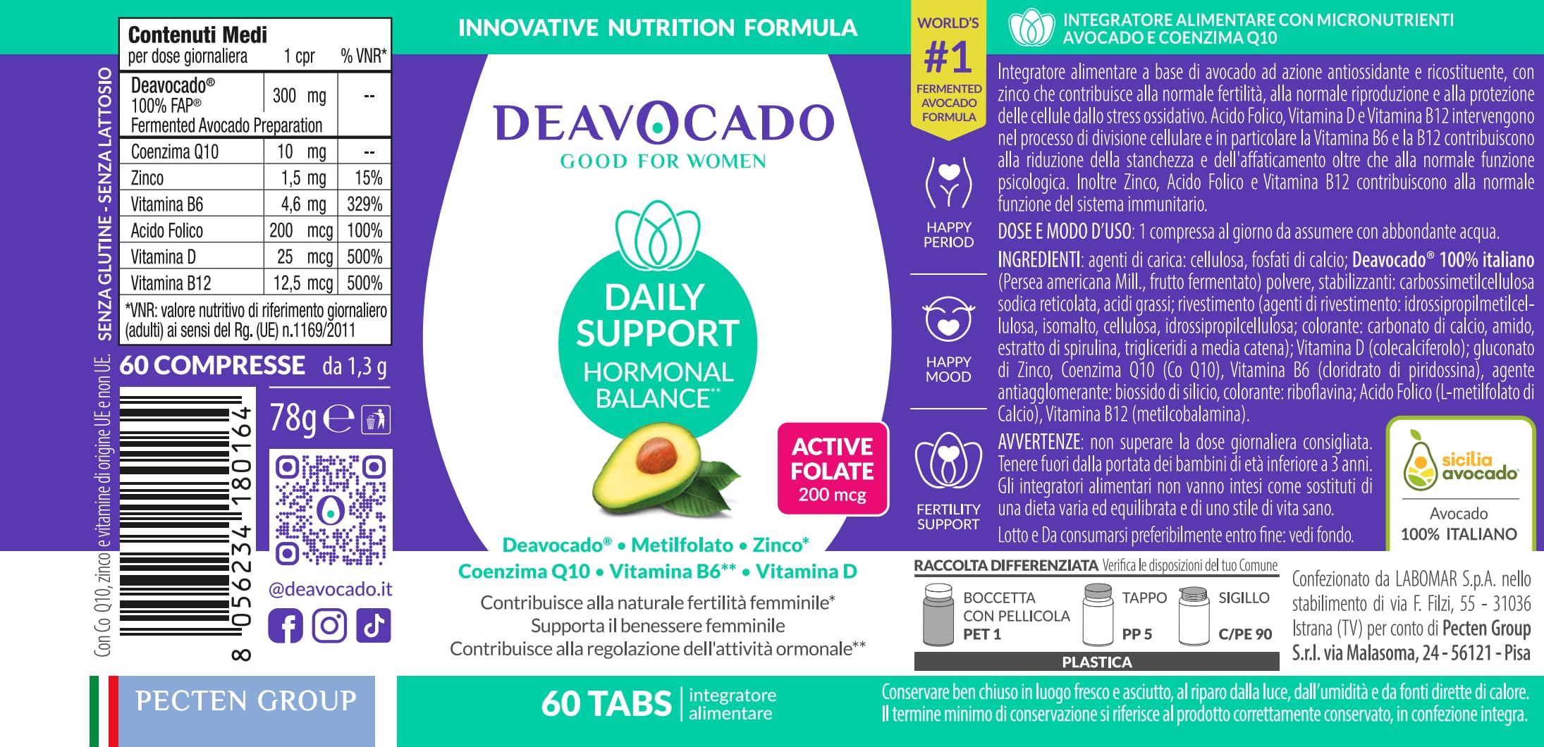 Daily Support | Integratore Donna con Avocado, Coenzima Q10, Zinco e Vitamina B6 | Supporto alla Regolazione Ormonale e Azione Antiossidante | 60 Compresse