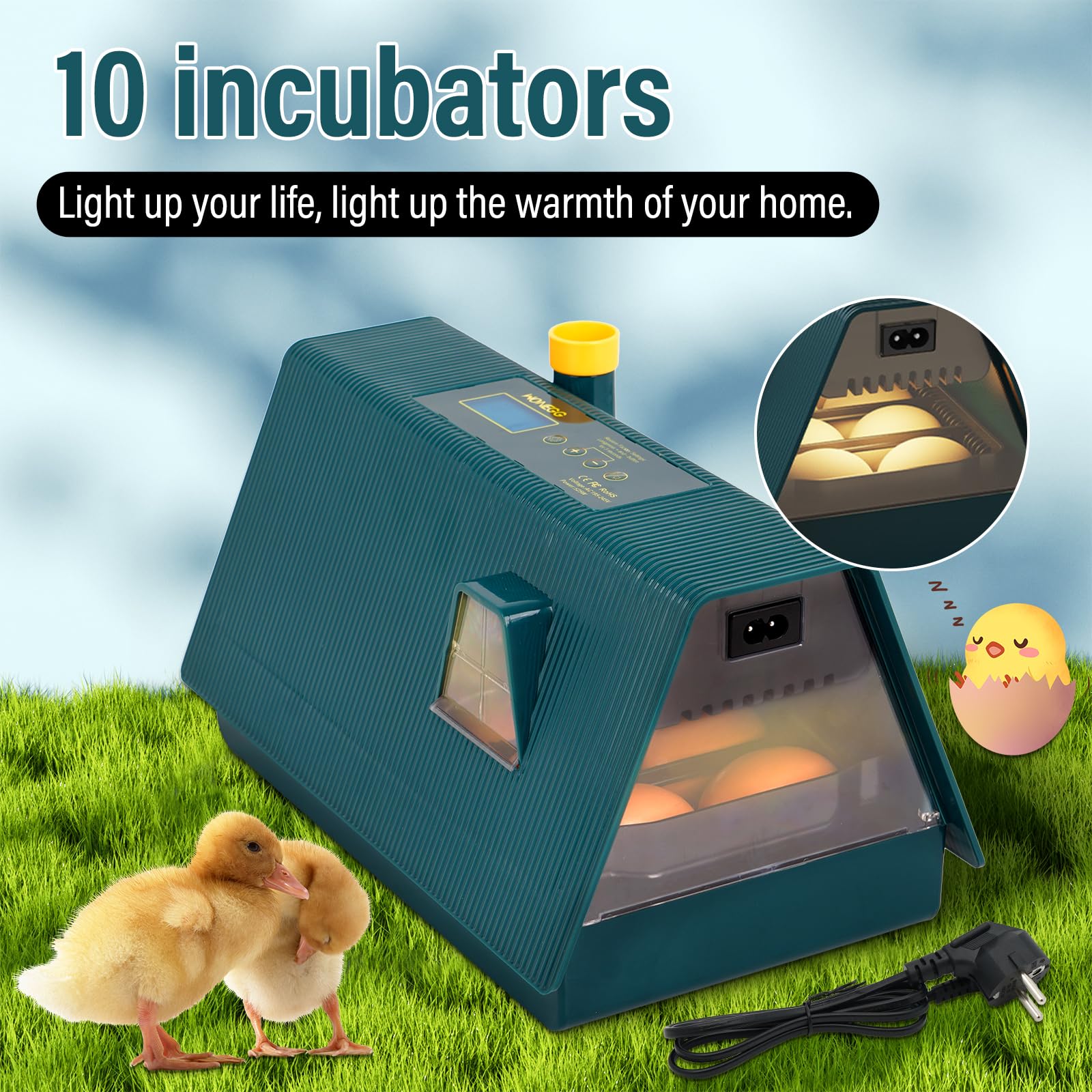 Incubadora Huevos Gallina Automatica, Incubadora Con Volteo AutomáTico de Huevos y Control de Temperatura y Humedad, Incubadora AvíCola con Pantalla LED Para Pollos, Patos, Gansos (10 Huevos)