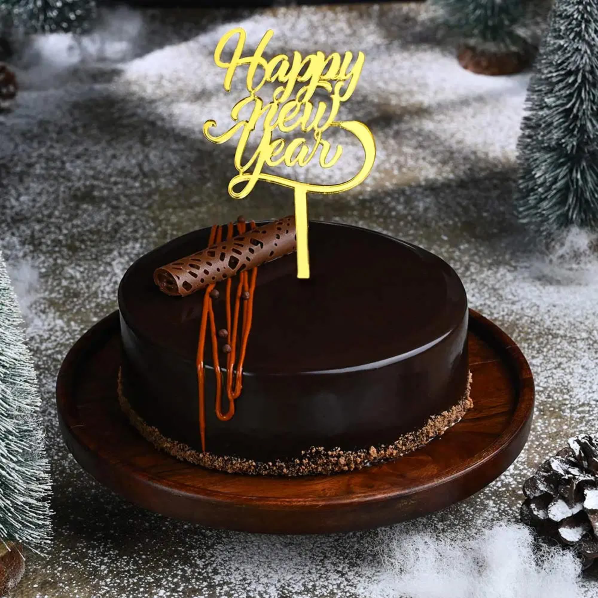Bakingo New Year Special Fresh Yummy Chocolate Truffle Eggless Cake With Topper | New Year Celebration Cake | 2025 Celebrations Cake | New Year's Eve Cake | Party Cake (Same Day Delivery) (0.5Kg)-image-15