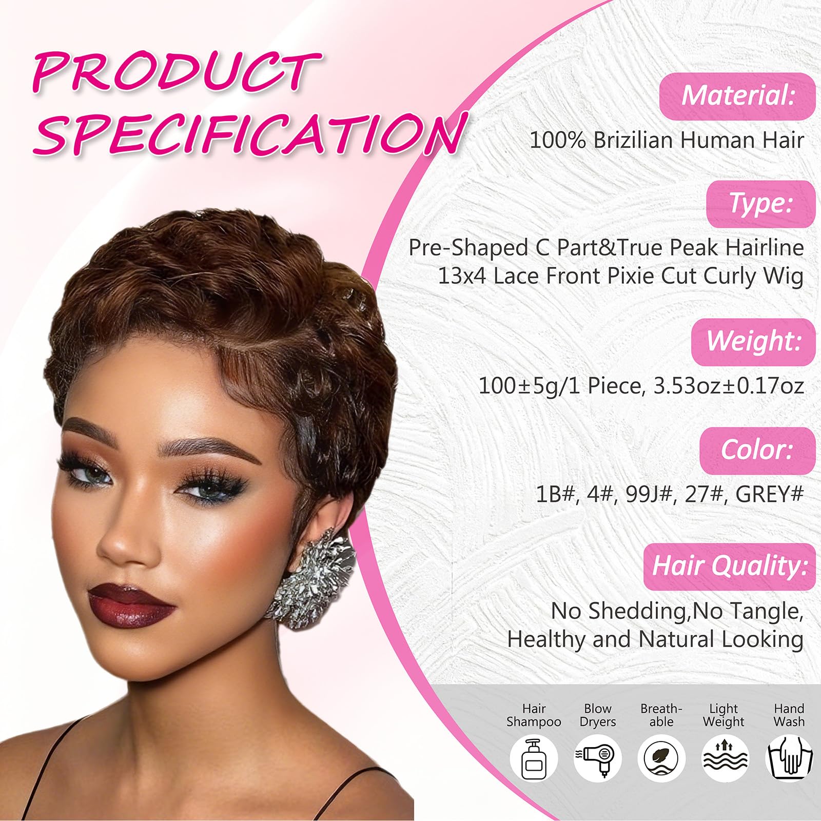 Short Curly Pixie Cut 13x4 HD Lace Front Wig 100% Human Hair Glueless Layered 13X4 Lace Front Finger Wave Pixie Human Hair Wig Short Pre  main image 4