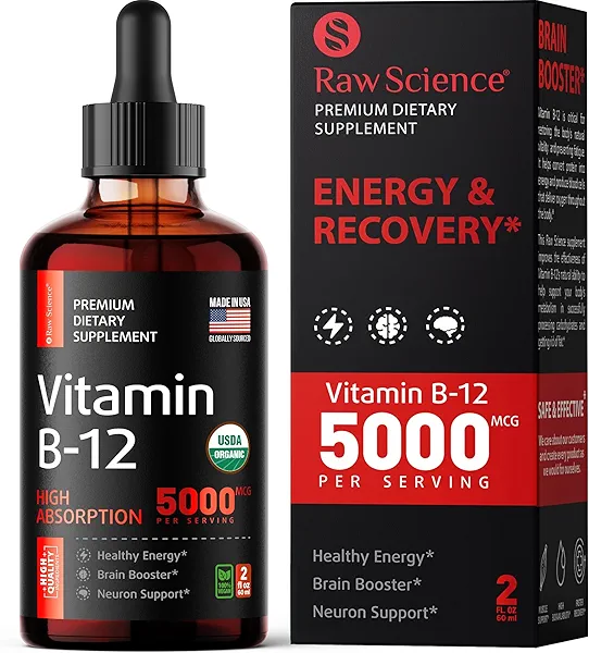 Vitamin B12 Liquid Drops Sublingual 5000mcg, Methyl & Methylcobalamin Supplements for Women and Men, Mood & Energy Booster, Methylated B 12 for Metabolism & Health Support, Maximum Absorption Formula