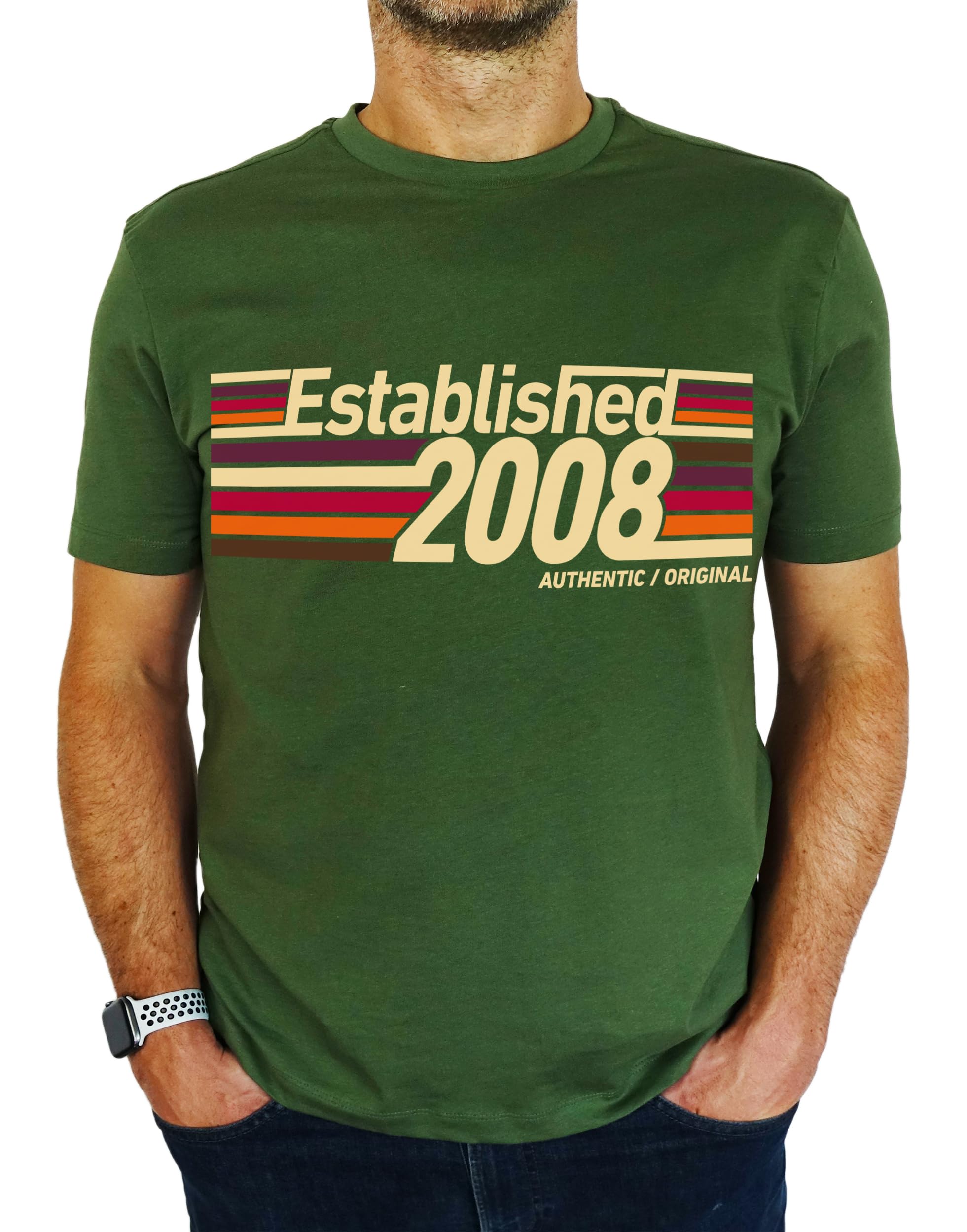 2008 Established Retro Stripes - 18th Birthday Gift | Present Mens T-Shirt Earthy Green 2XL
