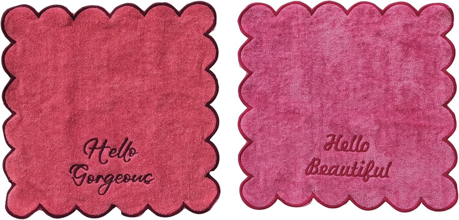 Creative Co-Op Embroidered Sayings Cotton Bath Towel Set, Pink, Set of 2