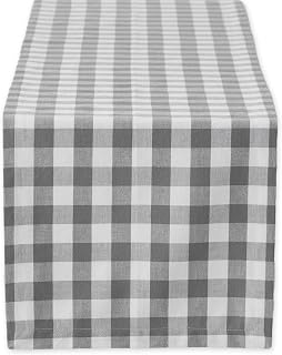 DII Checkered Tabletop Collection 100% Cotton, Machine Washable, Table Runner, 14x108, Gray