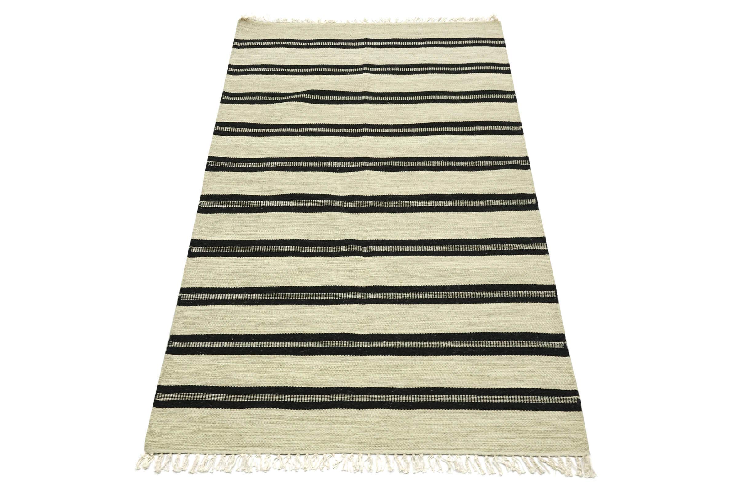 Kelim 180 x 120 Tapis tissé à la main 120 x 180 cm Beige rayé Fait main 10