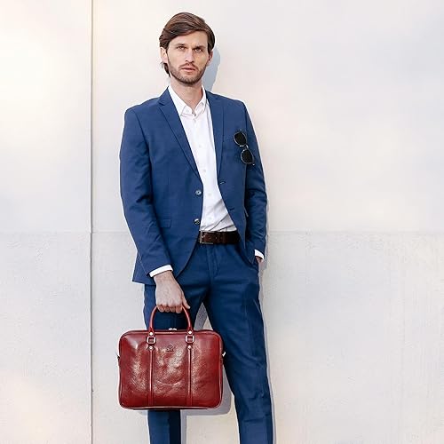 Miniatura 3 de Time Resistance Maletín de cuero - Bolso italiano de cuero de grano completo - Bolso de cuero genuino para portátil - Maletín para hombre y mujer