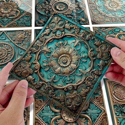 Miniatura 8 de Alwayspon Adhesivo para azulejos de pared moriscos, despegar y pegar, calcomanías de vinilo autoadhesivas para azulejos de cocina y baño, 6 x 6