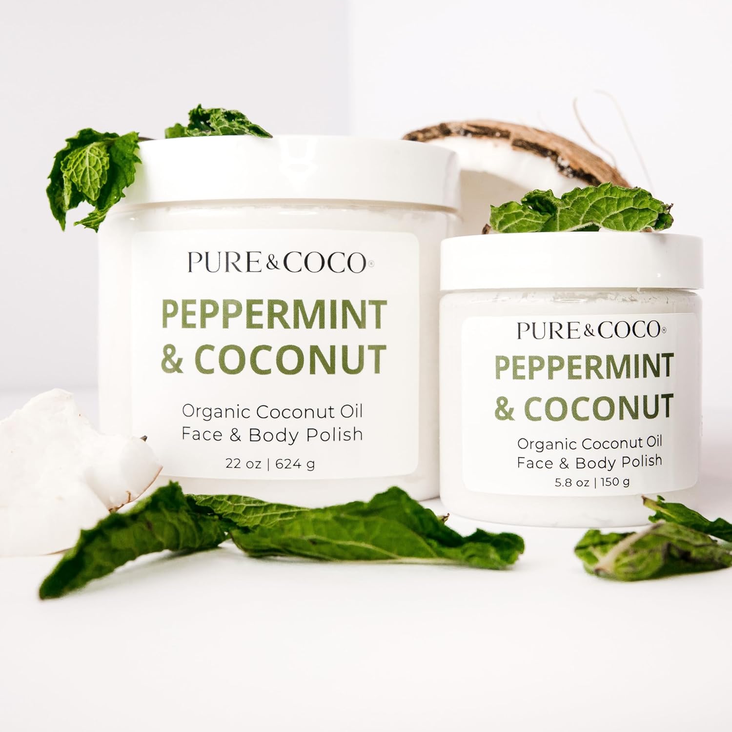 Peppermint & Coconut Organic Coconut Oil Face & Body Polishes Moisturizing Oil Daily Face Scrubs, Exfoliating Hydrating Body Scrubs for Dry Skin and Leg Exfoliator for A Natural Youthful Glow All Over