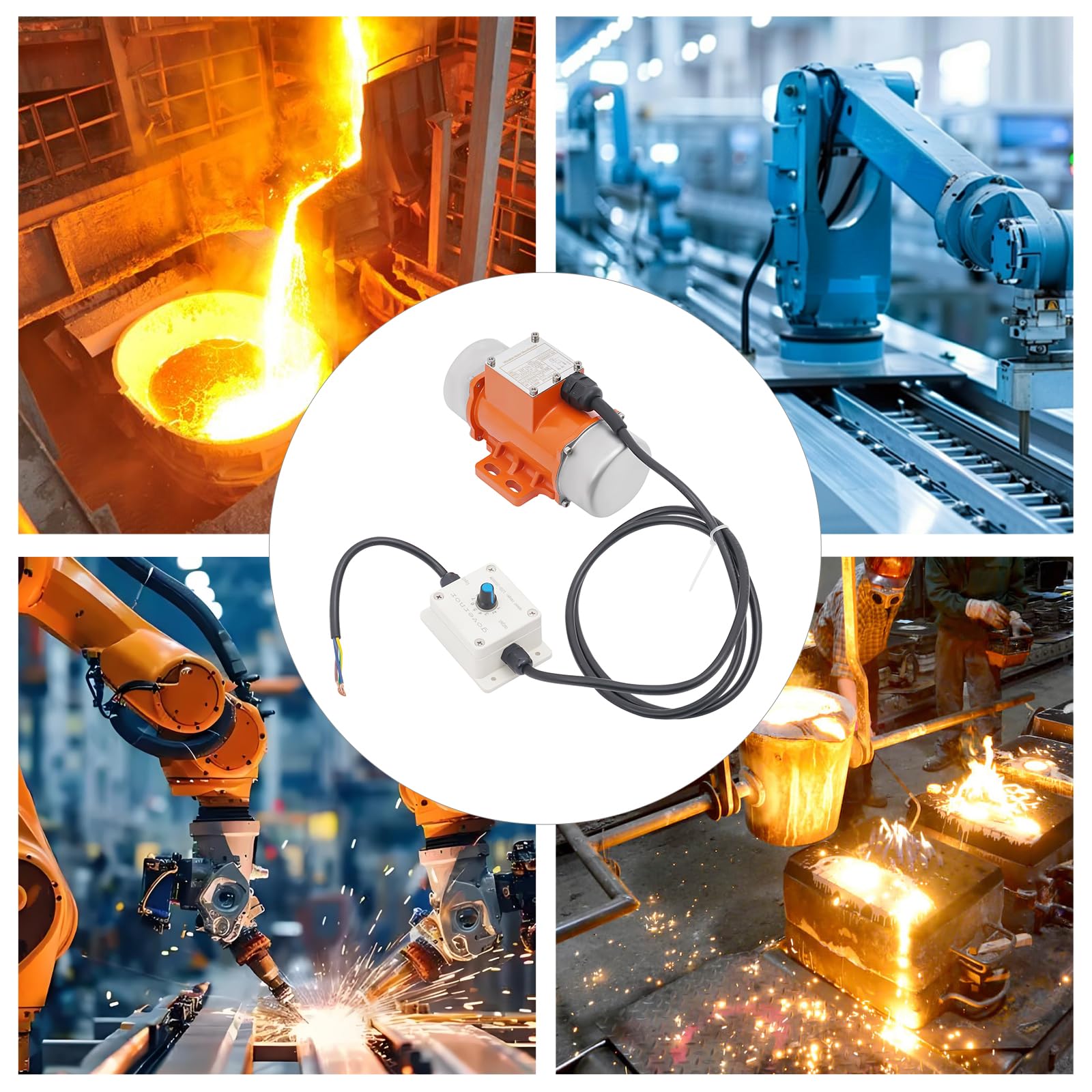 1 Phase Vibrationsmotor 220V Rüttelmotor IP65 Vibration Motor mit Geschwindigkeitsregler 1000-3000 U/min für Bergbau, Metallurgie, Kohle, Bau und Siebanlagen (60, Watt)