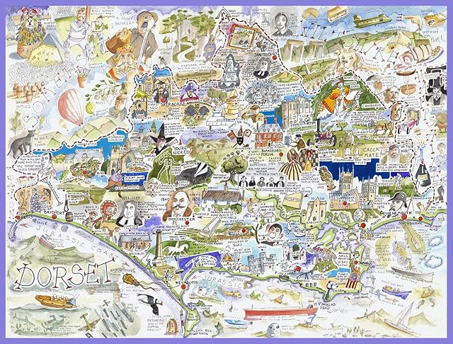 Comical Map Of Dorset, Artwork By Tim Bulmer - 1000 Piece Puzzle For Adults, Large Puzzle 66cm X 50cm In Size. Challenging To Complete But Fun And Humorous