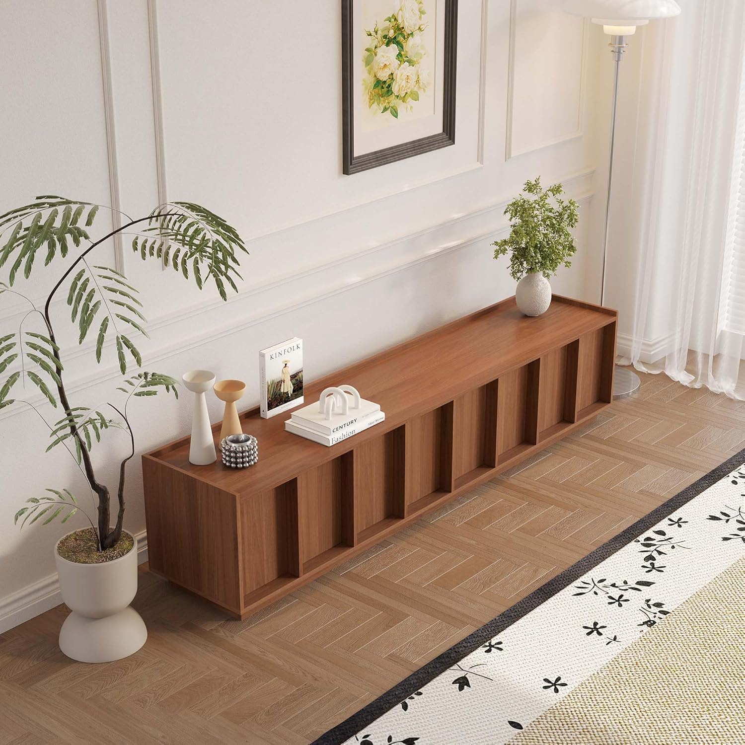 TV Stand 78.74", Mid Century Modern TV Console with Storage Cabinet, Television Stand with Shelf for Living Room Bedroom, Wood Entertainment Center for 75 inch TVs