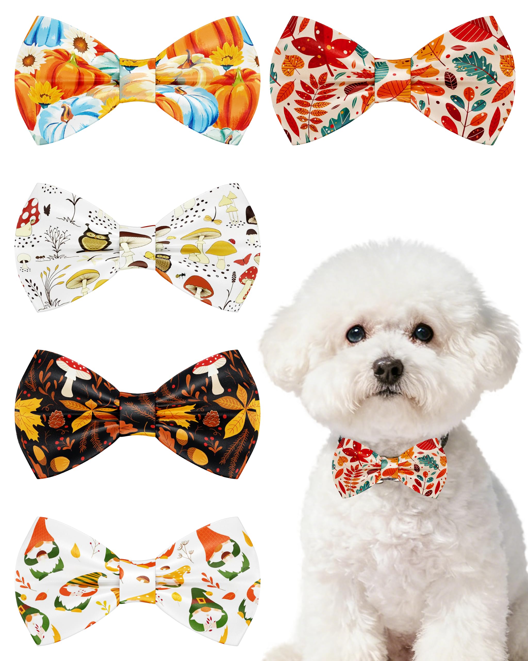 BIPY 5 PCS Autumn Dogs Bow Ties Puppies Cats Collar Bowties for Small to Large dogs Sliding Charms Adjustable Attachment Small Pets dicky bows for Costume Birthday Party Festival